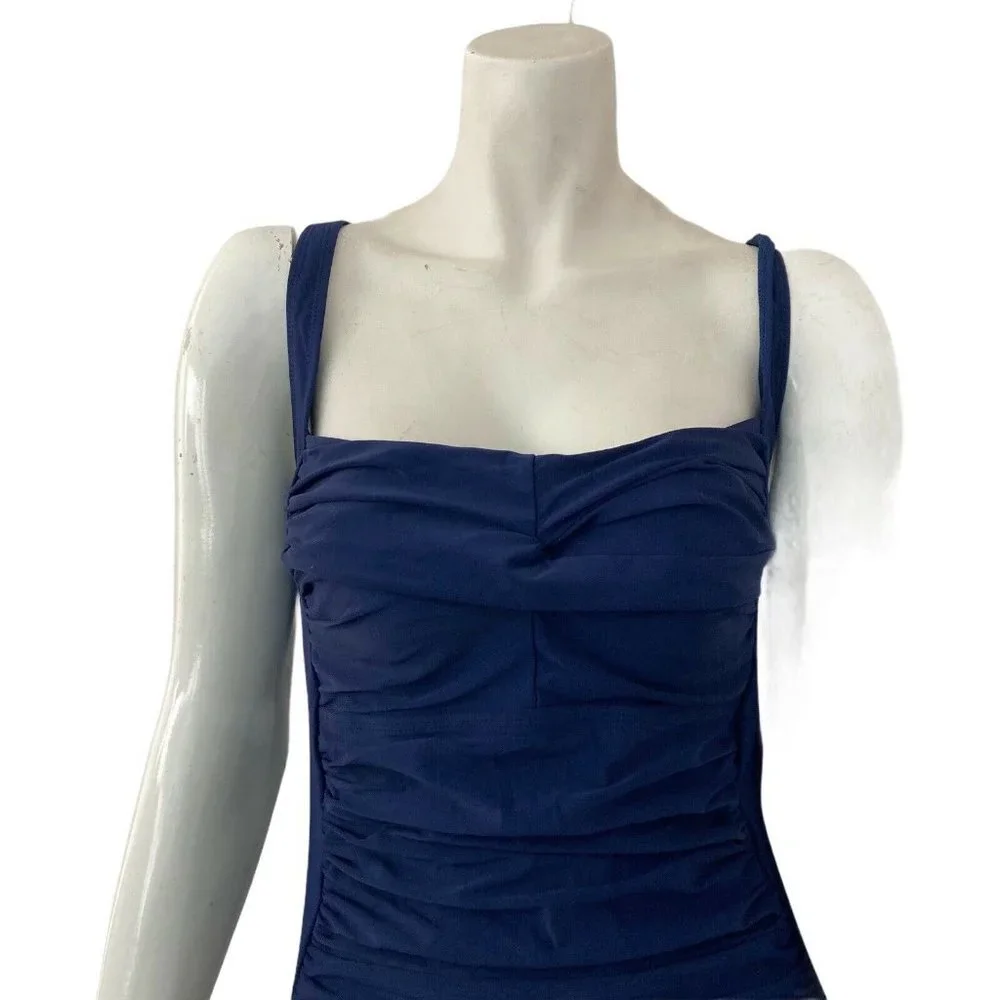 Smismivo One Piece Swimsuit Blue Ruched Womens Med